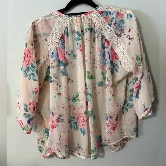 Express Floral Kimono Cardigan with crochet/lace accents - Picture 6 of 6